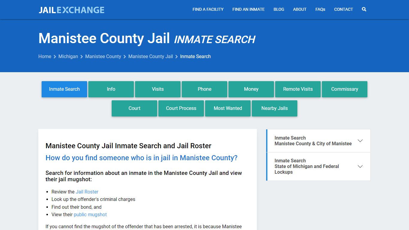 Inmate Search: Roster & Mugshots - Manistee County Jail, MI - Jail Exchange