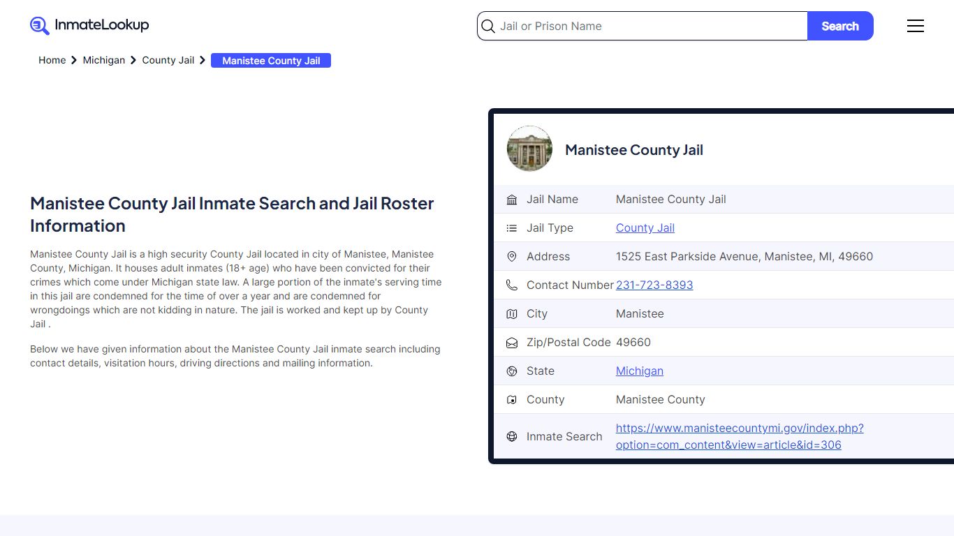 Manistee County Jail (MI) Inmate Search Michigan - Inmate Lookup